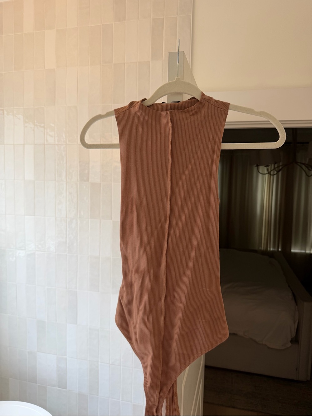 naked wardrobe Ribbed Sleeveless Bodysuit in Dusty Rose